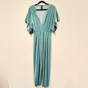 Norma Kamali Teal V-Neck Jumpsuit